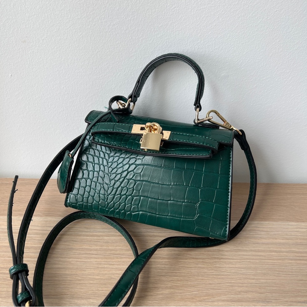 Princess Polly Peta & Jain Hedi Mini Top Handle Bag Green Croc + Crossbody Strap